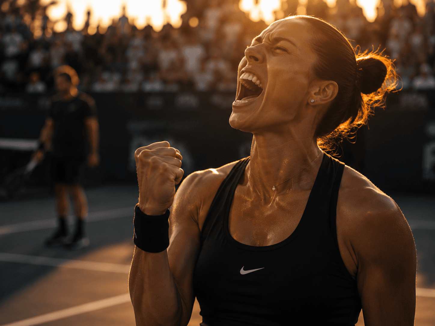 Female Tenndel player celebrating after winning a point