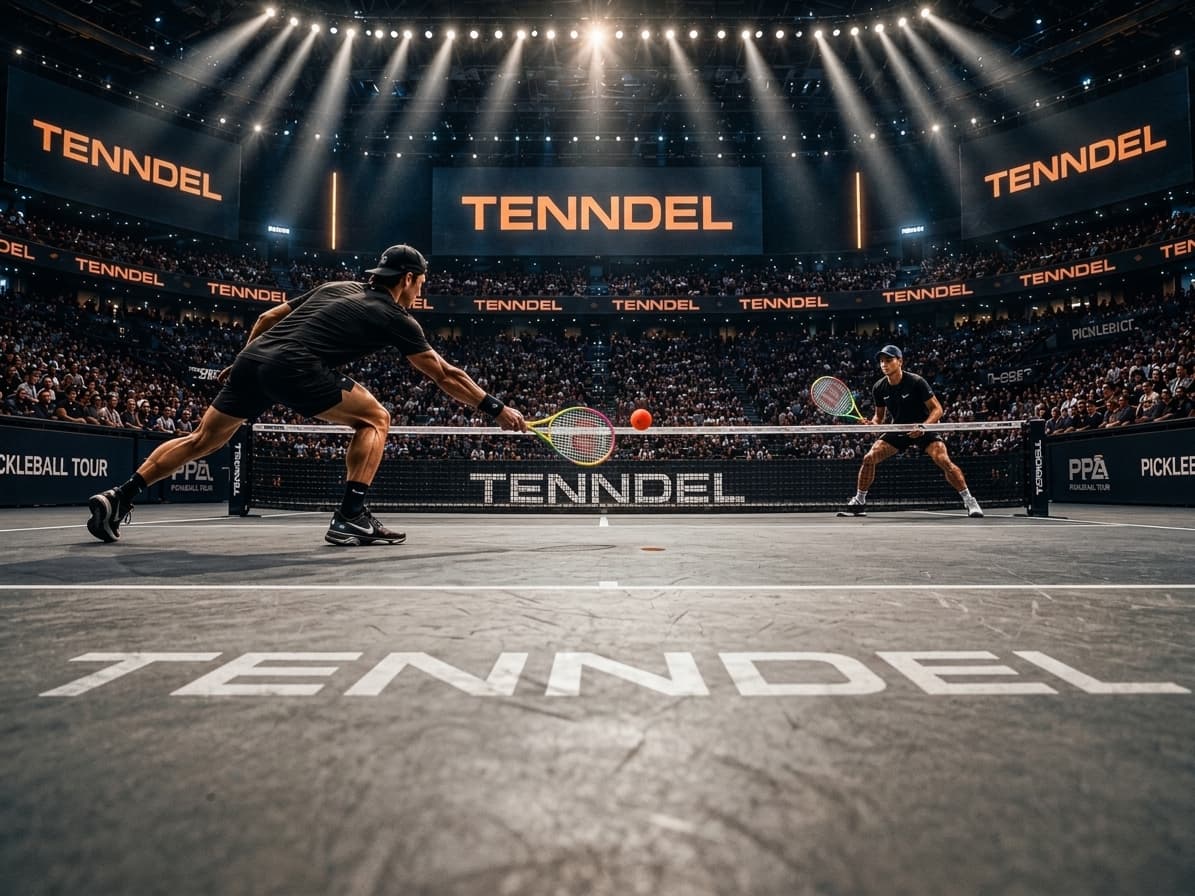 Court-level view of a Tenndel stadium with players and crowd